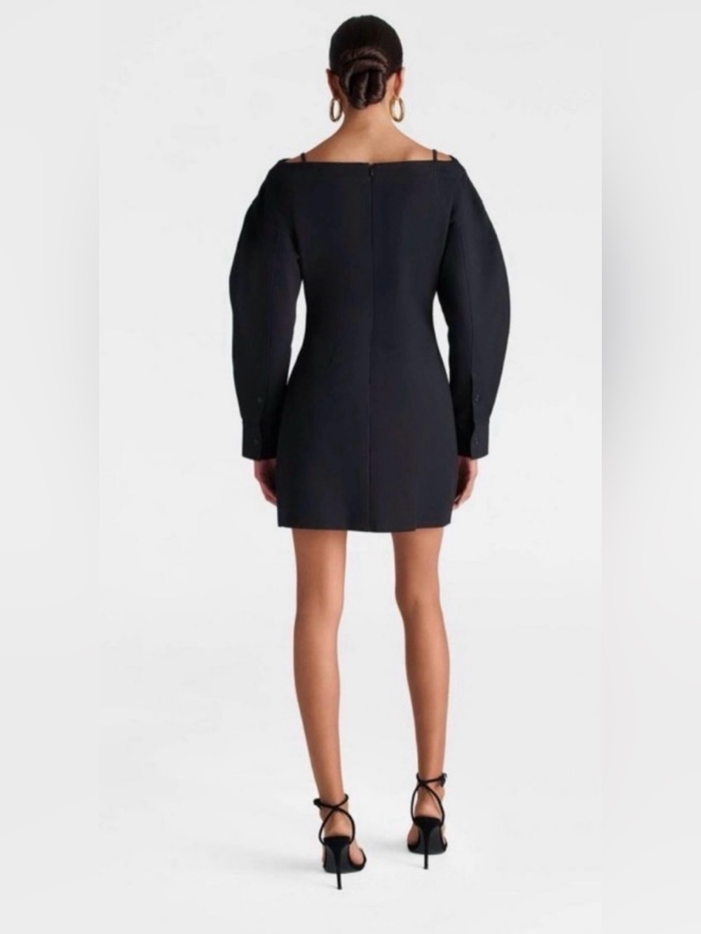 NWT KBB by Kahlana Elegant Black Mini Dress with Sculpted Long Sleeves - Picture 2 of 7